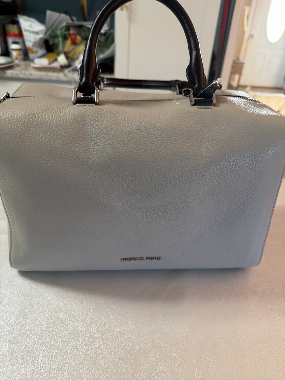 Michael Kors Light Gray Satchel with Black Handles
